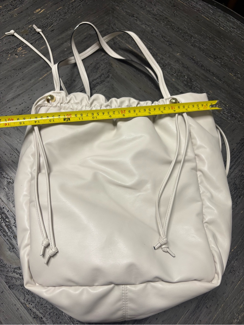 Victoria’s Secret White Faux Leather Drawstring Tote Bag